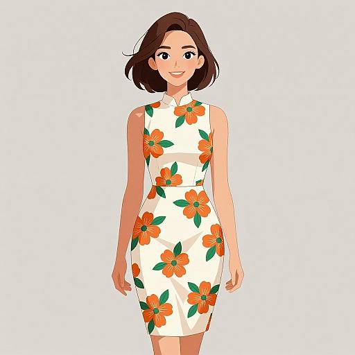 Smiling Woman in Floral Dress
