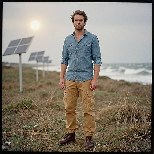 Contemplative Man in Coastal Field