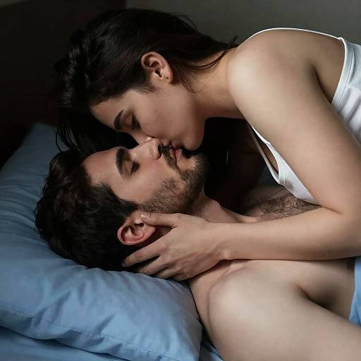 Intimate Kiss in Soft Lighting