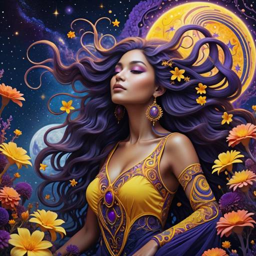 Fantasy Moon Goddess with Flowing Hair