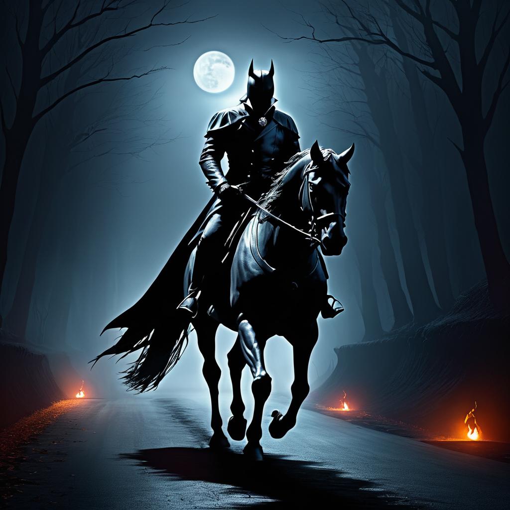 Cinematic Headless Horseman on Dark Road