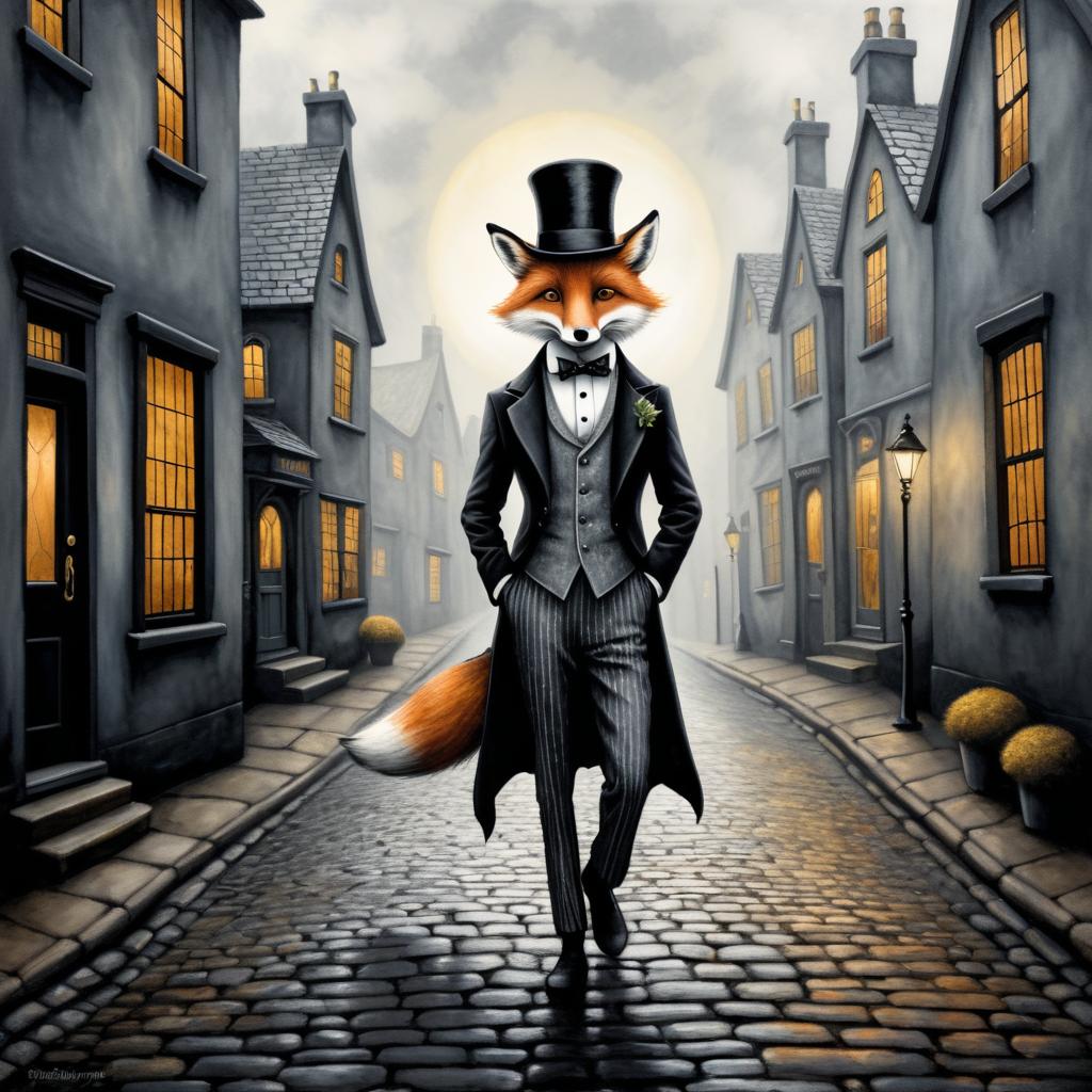 Dapper Fox in Whimsical Burtonesque World