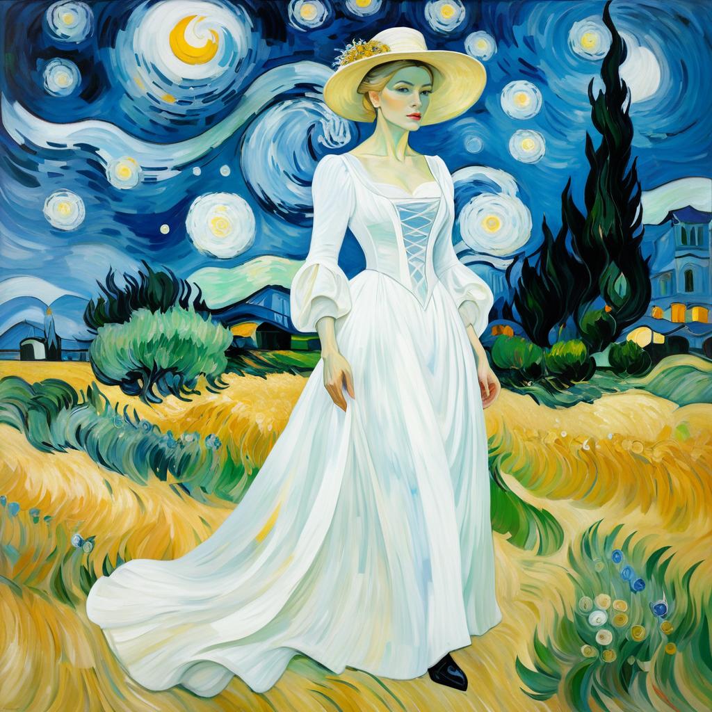 Surreal Gothic Woman in Van Gogh Style