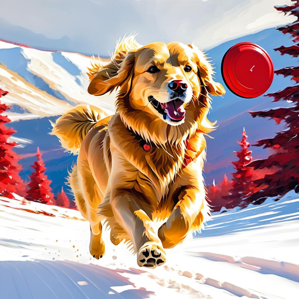 Impressionist Golden Retriever in Snowy Landscape