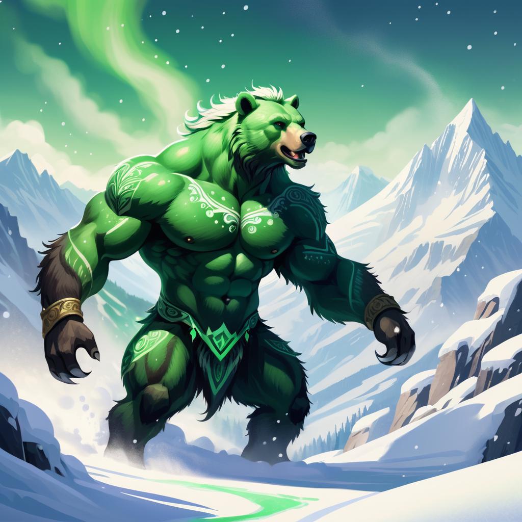 Fearsome Centaur-Bear in Snowy Peaks