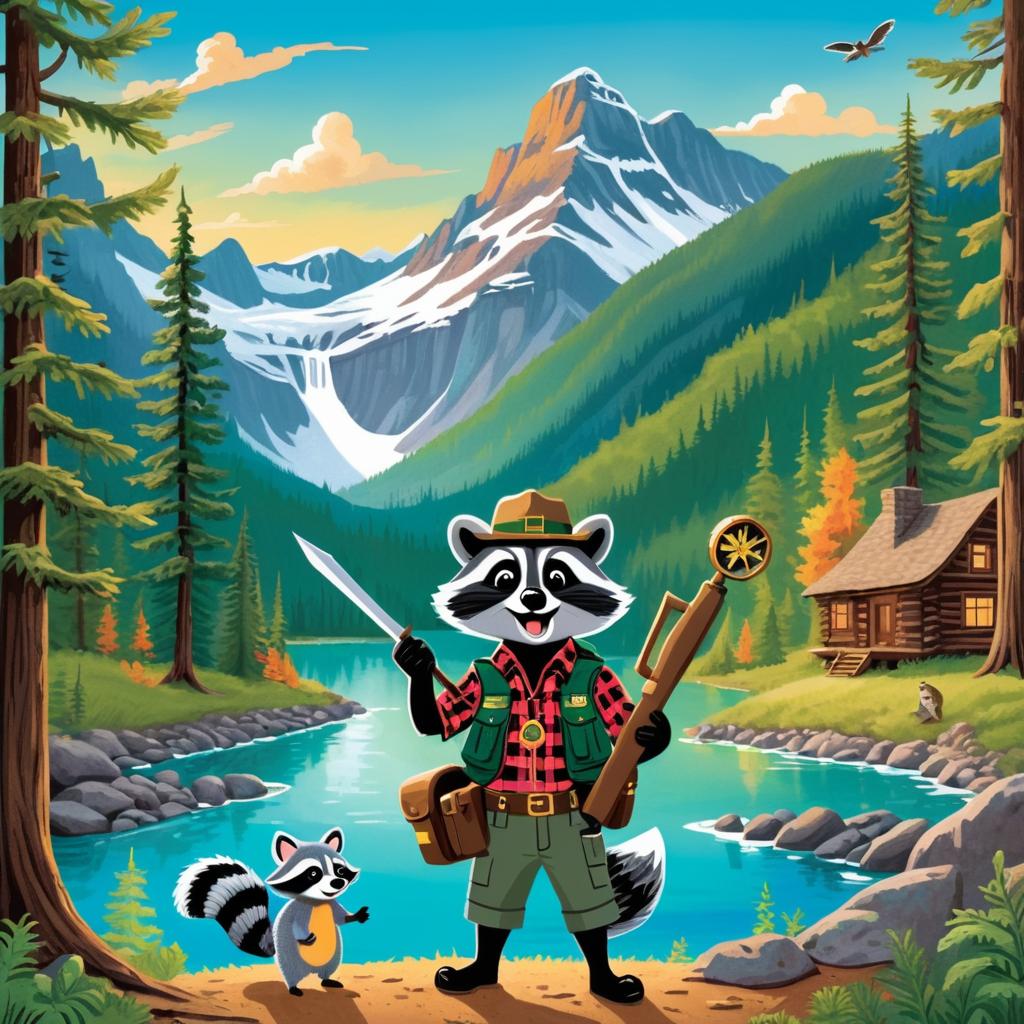 Joyful Park Ranger with Raccoon Companion