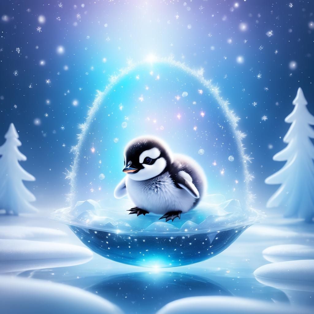 Ethereal Penguin Chick in Icy Wonderland