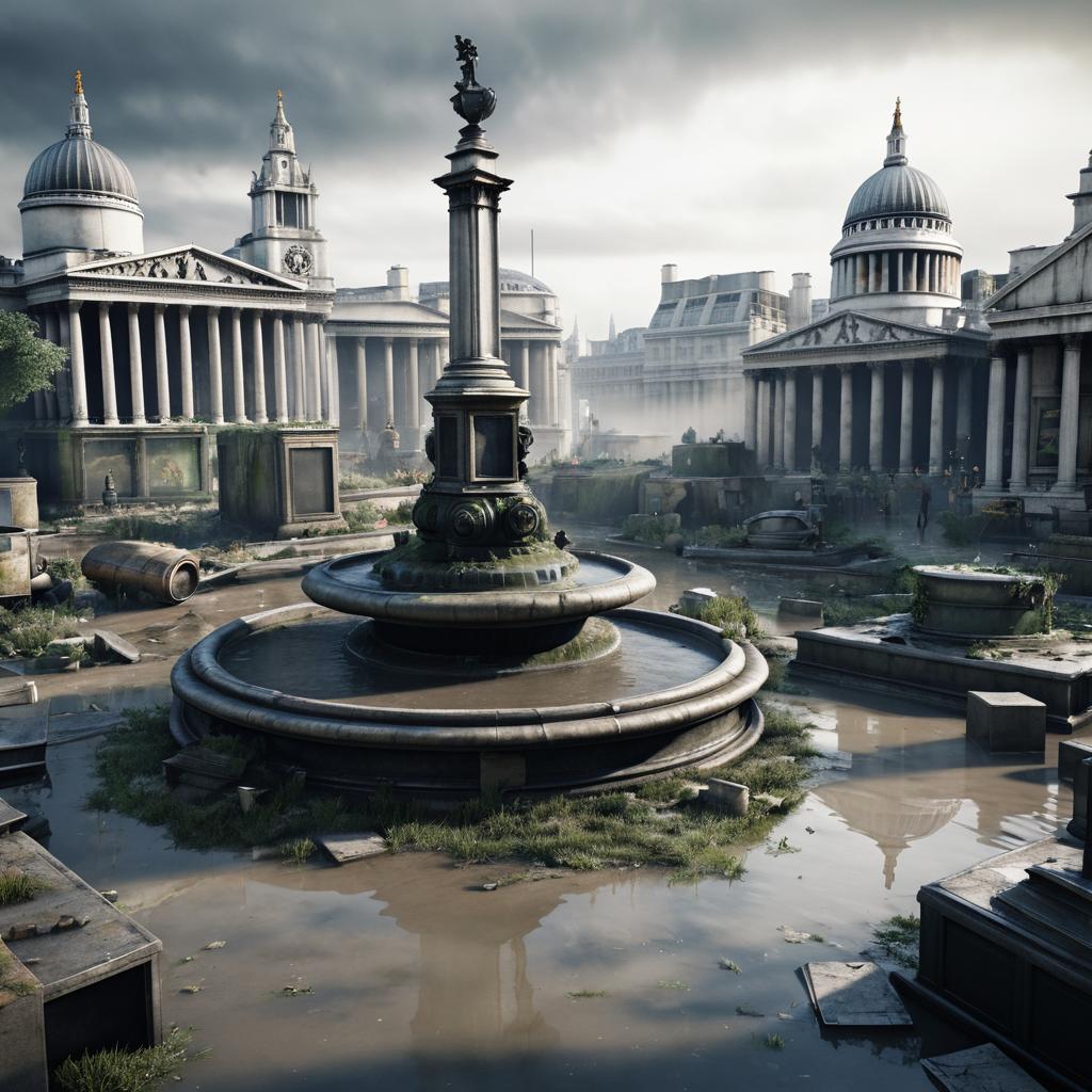 Ruined Trafalgar Square in Post-Apocalyptic London