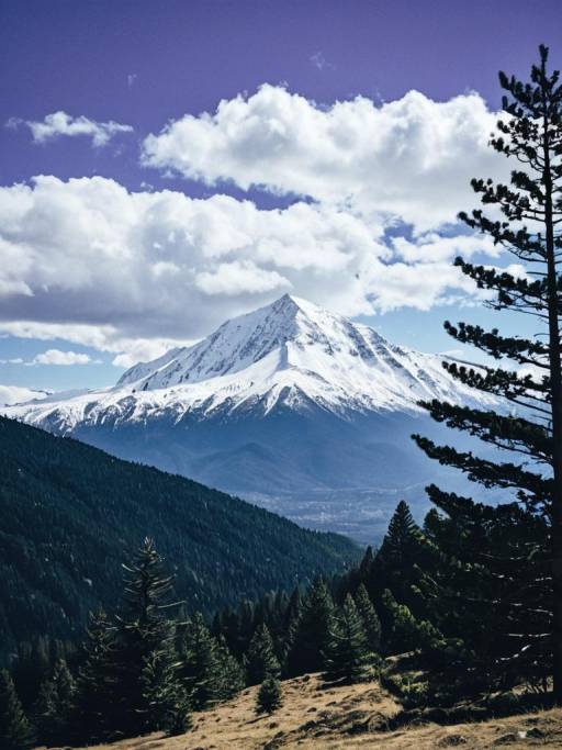 Snow-Covered Mountain with Pine Forest
