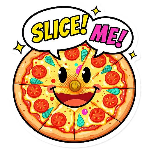 Smiling Pop-Art Pizza Sticker — Slice Me