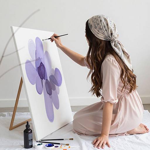 Woman Painting Abstract Purple Canvas