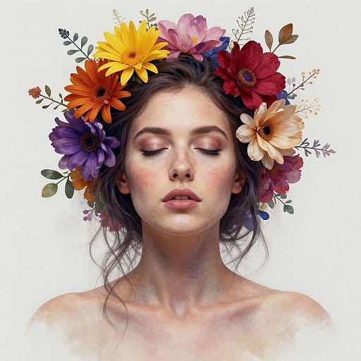 Colorful Brush Pen Portrait of Woman