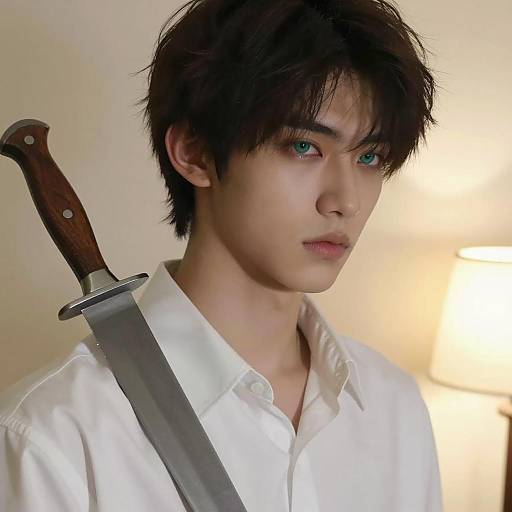 Young Man with Knife in Soft Light