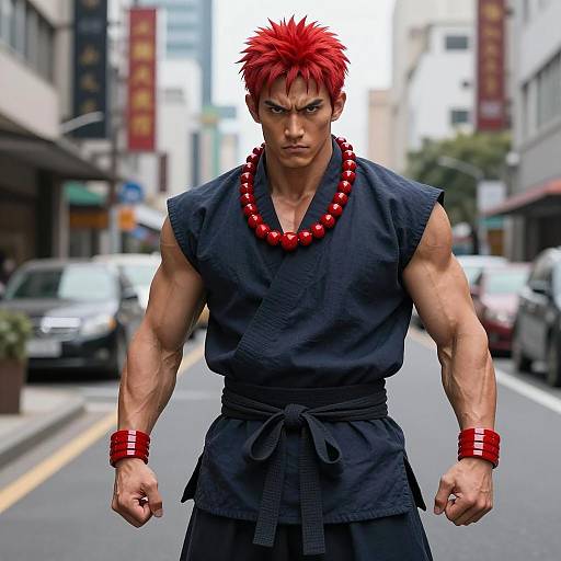 Dynamic Akuma Cosplay in Urban Setting