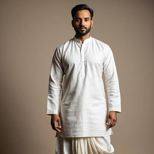 Man in Traditional White Kurta and Dhoti