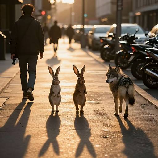 Dusk City Walk with Anthropomorphic Animals