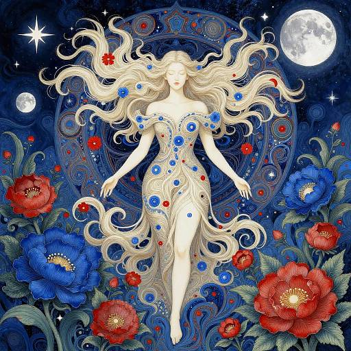 Surreal Mystical Woman in Cosmic Garden
