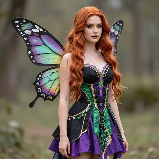 Red-Haired Fairy with Butterfly Wings