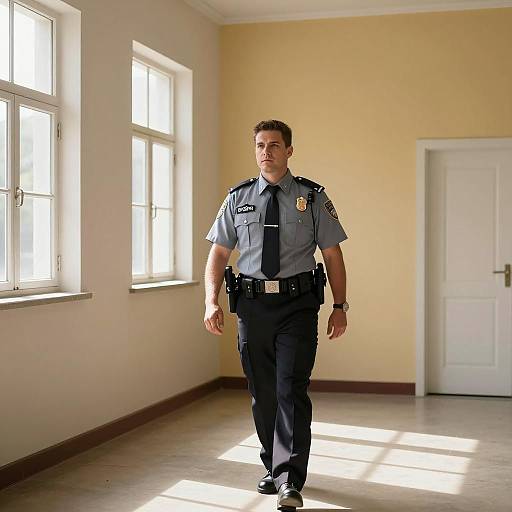 Police Officer in Sun-Dappled Room