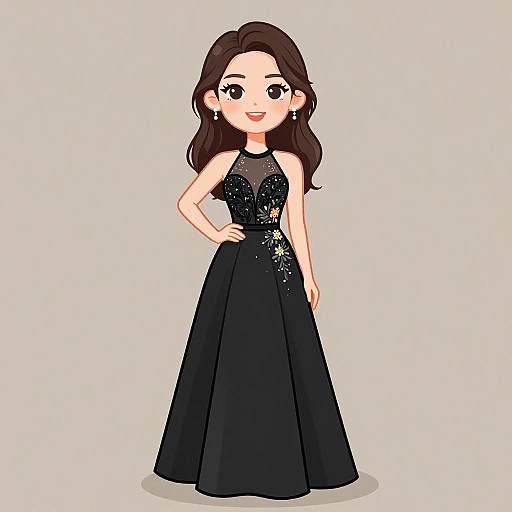 Elegant Woman in Embroidered Black Gown