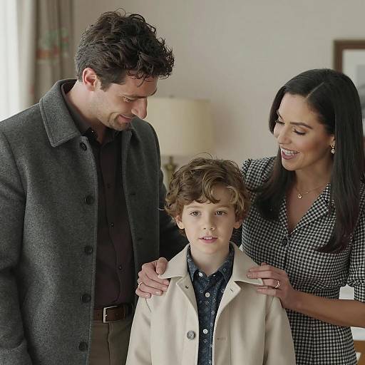 Smiling Family with Young Boy Indoors