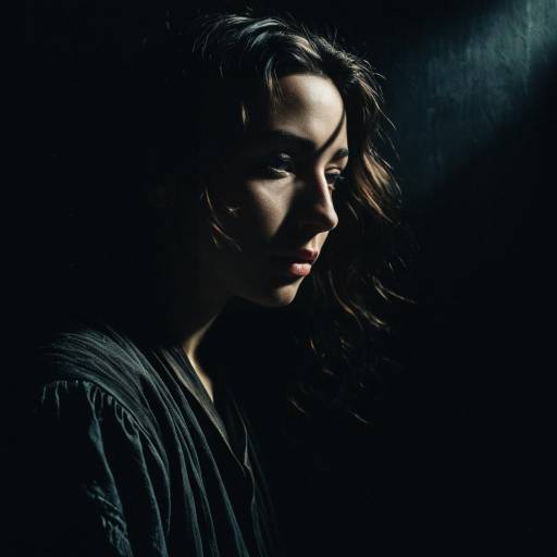 Pensive Woman in Dark Low-Key Lighting