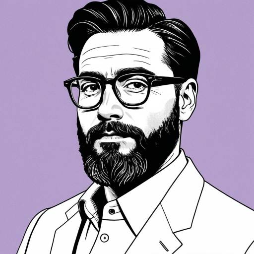 Minimalist Line Art Portrait of Bearded Man with Glasses