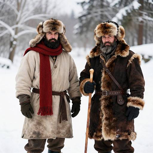 Bearded Men in a Snowy Landscape