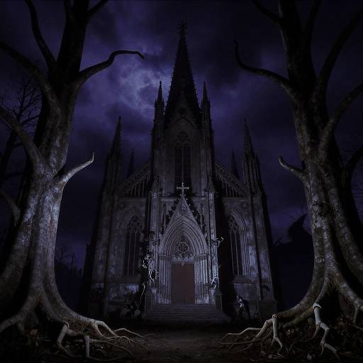 Eerie Gothic Bone Cathedral at Night