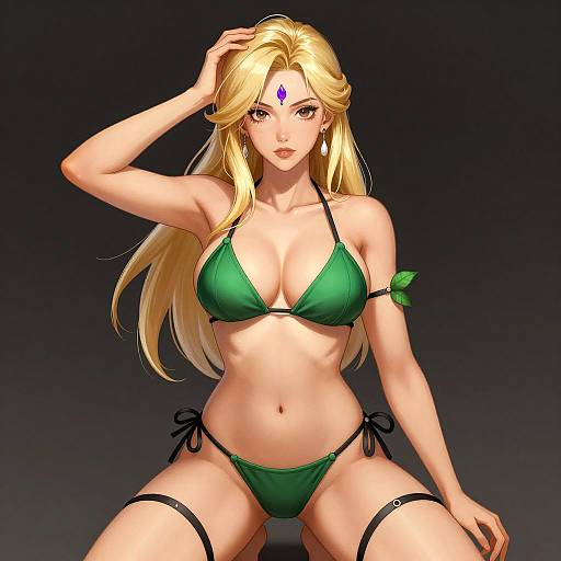 Blonde Woman in Green Bikini Digital Illustration