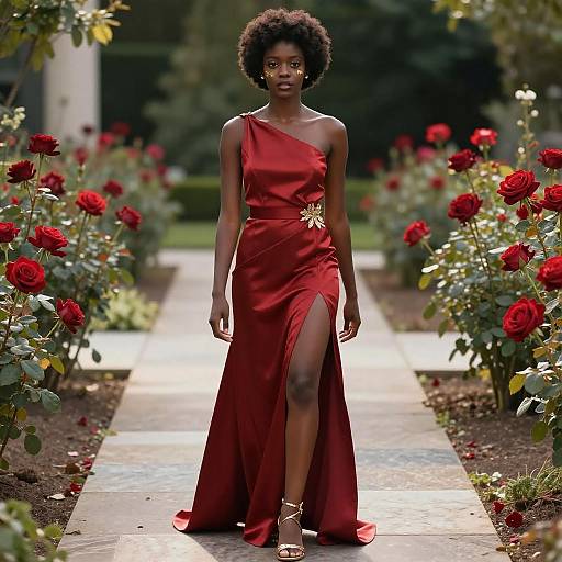 Confident Black Woman in Scarlet Gown