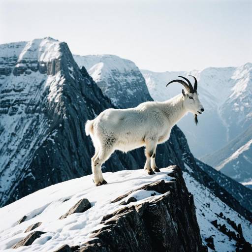 Resilient Goat on Snowy Mountain Cliff Resilient Goat on Snowy Mountain Cliff