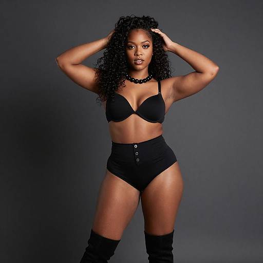 Sultry Curvy Woman in Black Attire