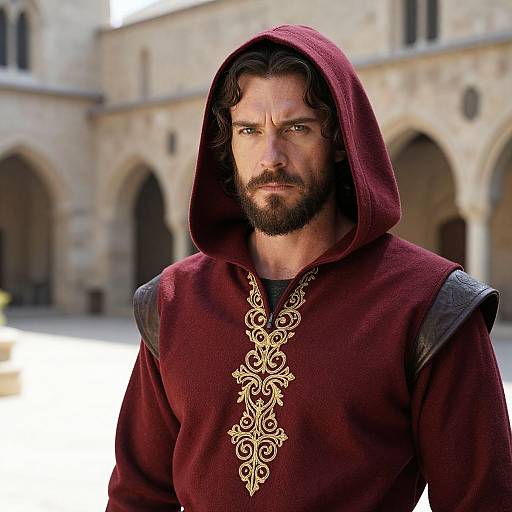 Rugged Medieval Man in Embroidered Tunic