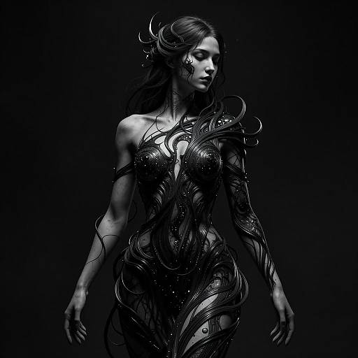 Ethereal Dark Fantasy Art in Monochrome