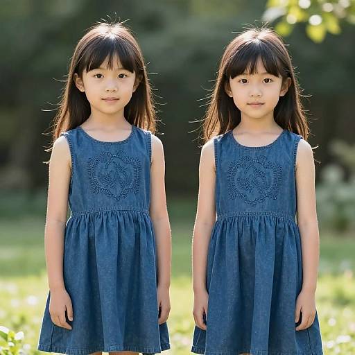 Shining Twins in Blue Dresses