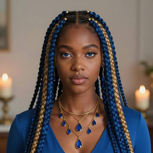 Young Black Woman with Blue and Gold Braids
