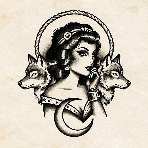 Vintage Femme Fatale Tattoo Flash