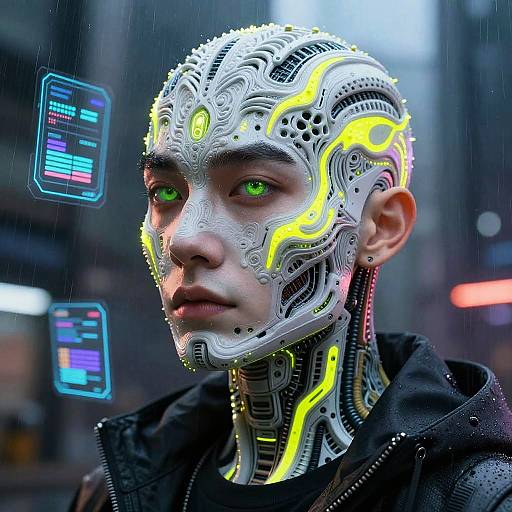 Cyberpunk Face Tattoos in Neon Rain