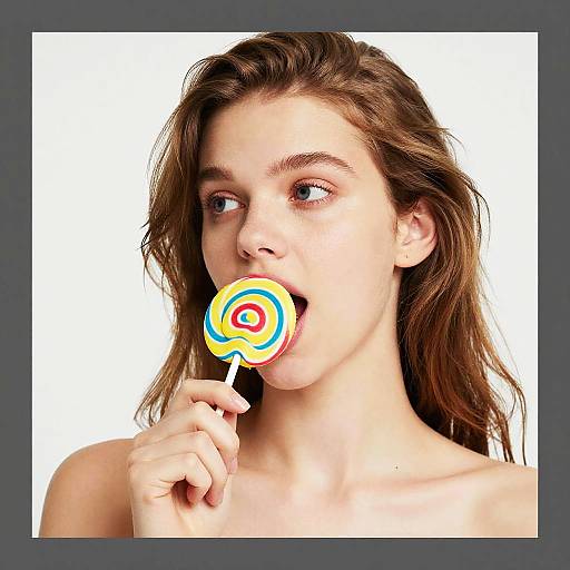 Young woman enjoying colorful lollipop