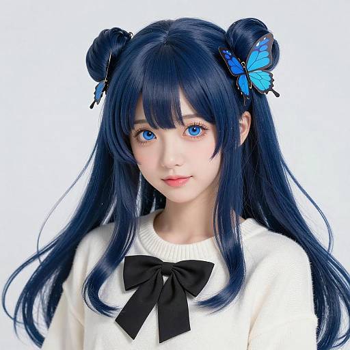 Anime Girl with Blue Twin Buns
