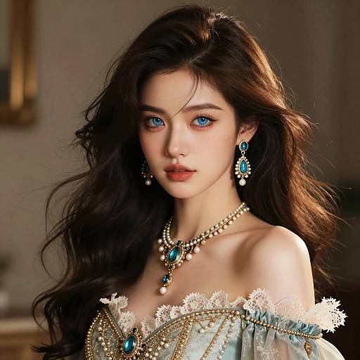 Ornate Lace Portrait of Blue-Eyed Woman