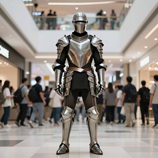 Armored Man in Mall Crowd