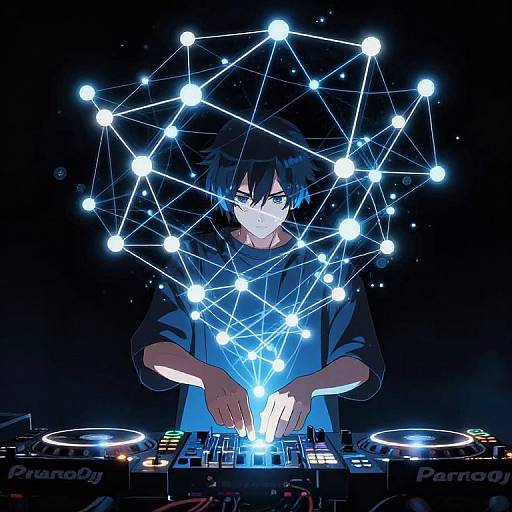 Anime DJ Creating Glowing Mathematical Patterns