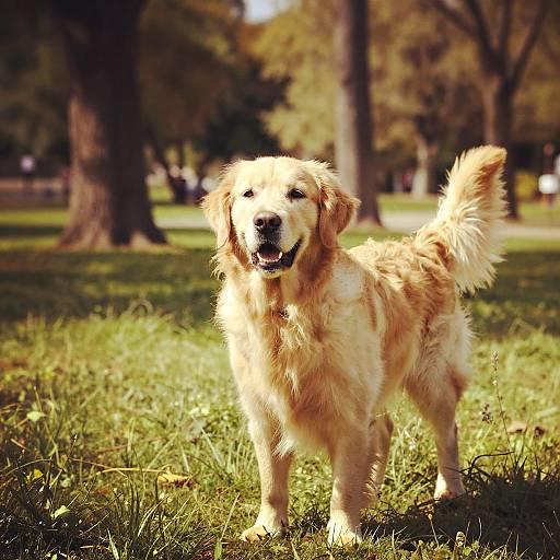 Playful Golden Retriever in Sunlit Park