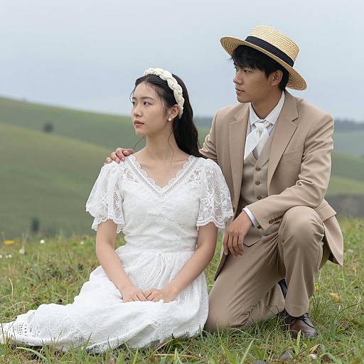 Romantic Scene on a Grassy Hill