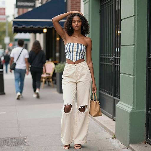 Urban fashion woman on city sidewalk