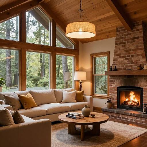 Cozy Living Room with Forest View