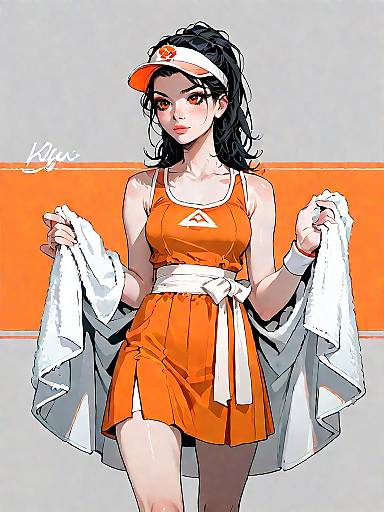 Sporty Woman in Orange Tennis Outfit
