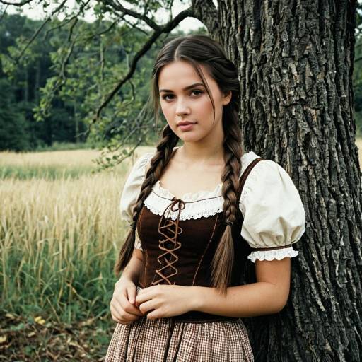 Young Woman in Traditional Country Costume Outdoors